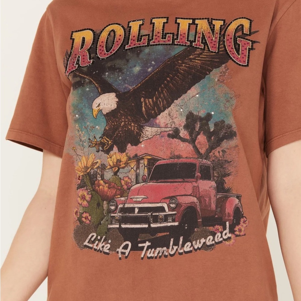Idyllwind Miranda Lambert Burnt Orange Rolling like a Tumbleweed Tee Rhinestones